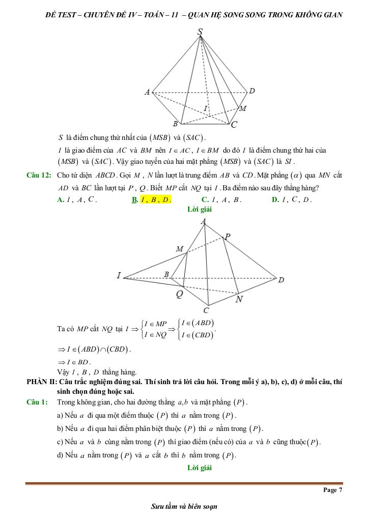 đề kiểm tra theo bài học chủ đề quan hệ song song trong không gian 6