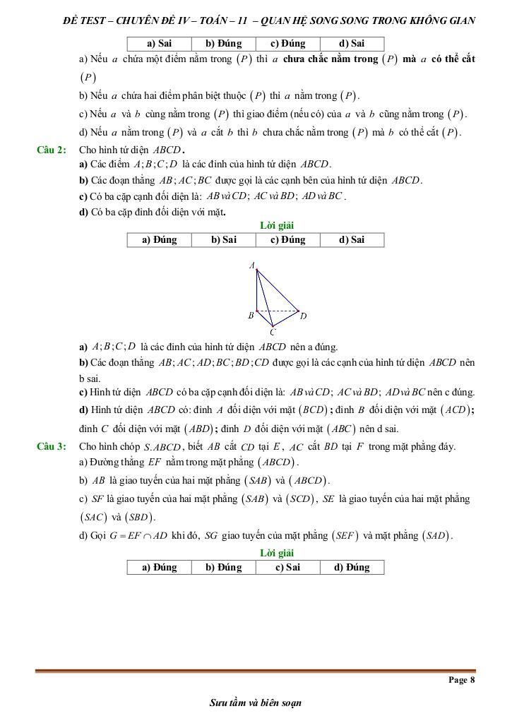 đề kiểm tra theo bài học chủ đề quan hệ song song trong không gian 7