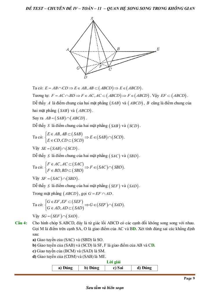 đề kiểm tra theo bài học chủ đề quan hệ song song trong không gian 8