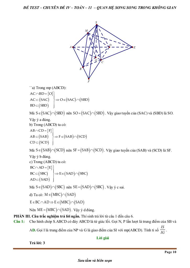 đề kiểm tra theo bài học chủ đề quan hệ song song trong không gian 9
