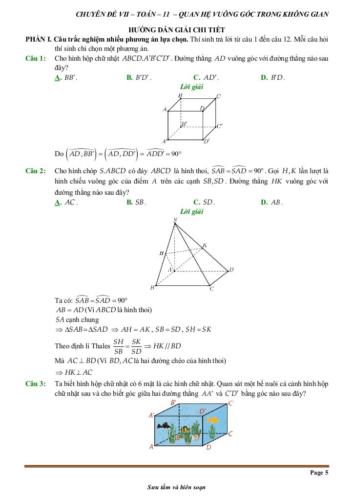 đề kiểm tra theo bài học chủ đề quan hệ vuông góc trong không gian 4