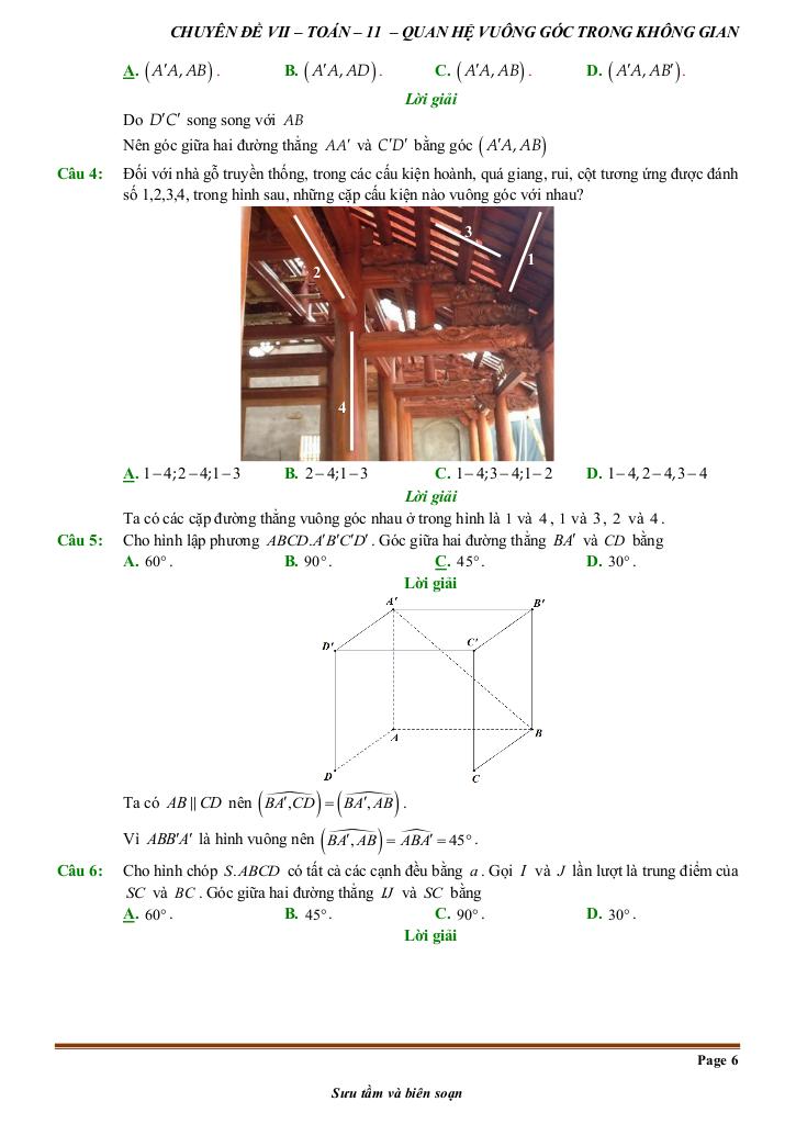 đề kiểm tra theo bài học chủ đề quan hệ vuông góc trong không gian 5