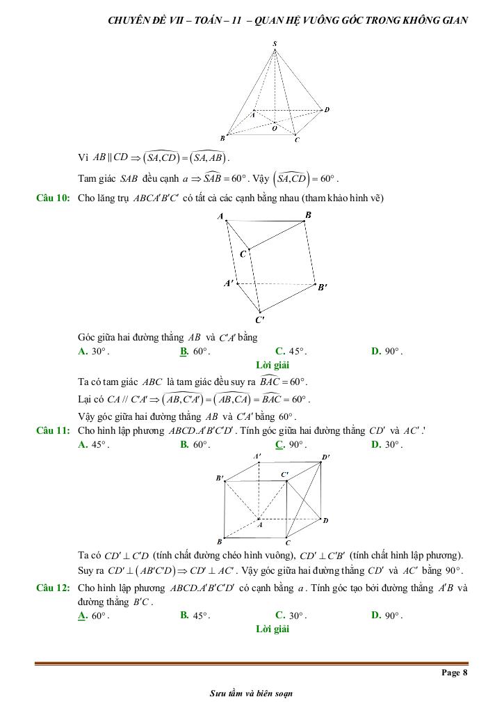 đề kiểm tra theo bài học chủ đề quan hệ vuông góc trong không gian 7