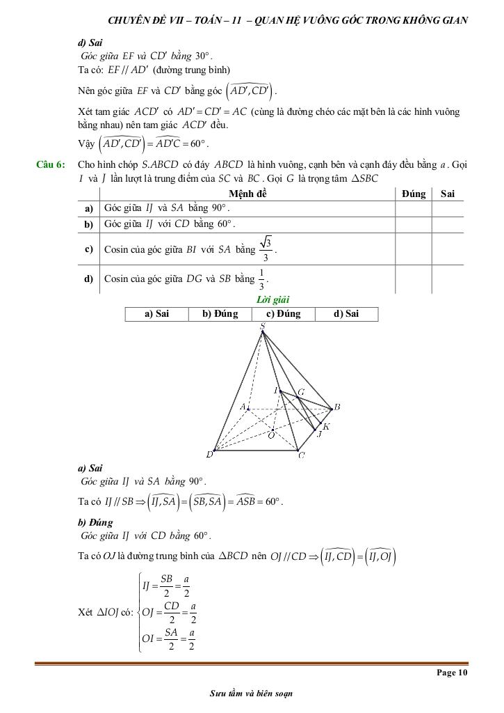 đề kiểm tra theo bài học chủ đề quan hệ vuông góc trong không gian 9