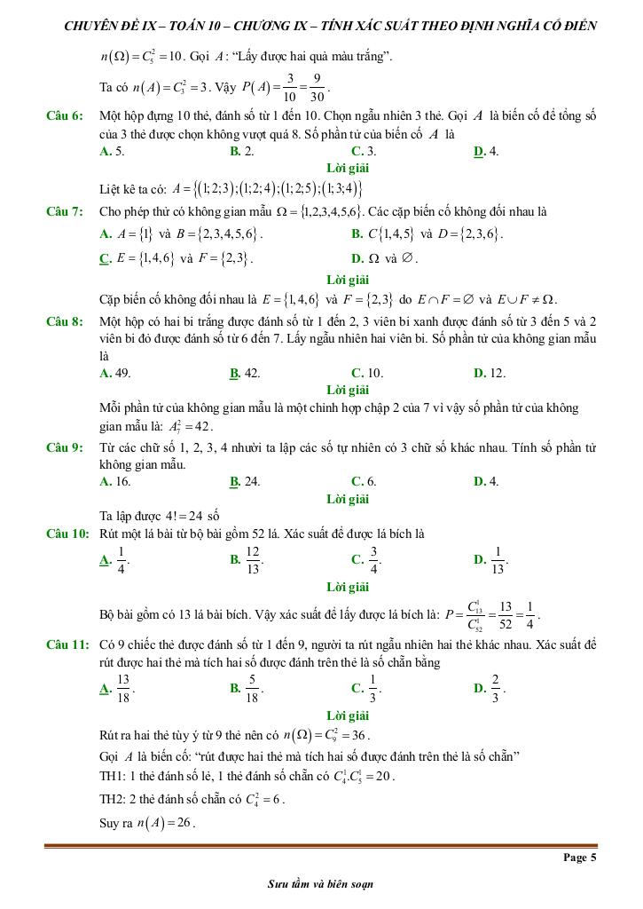 đề kiểm tra theo bài học chủ đề tính xác suất theo định nghĩa cổ điển 4