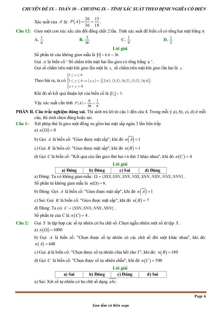 đề kiểm tra theo bài học chủ đề tính xác suất theo định nghĩa cổ điển 5