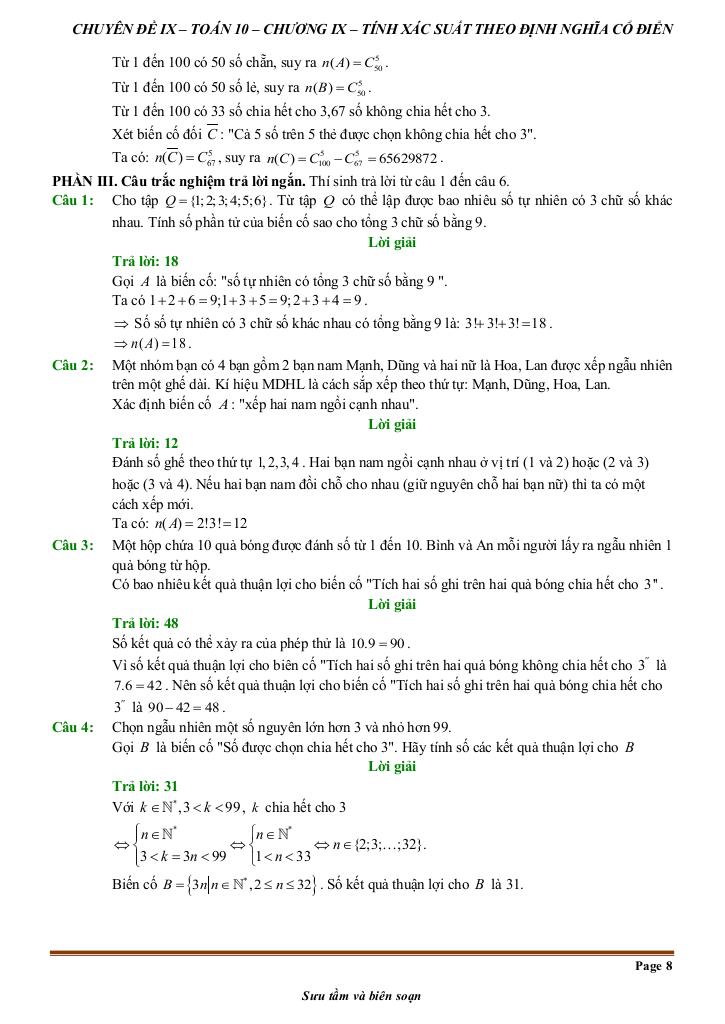 đề kiểm tra theo bài học chủ đề tính xác suất theo định nghĩa cổ điển 7