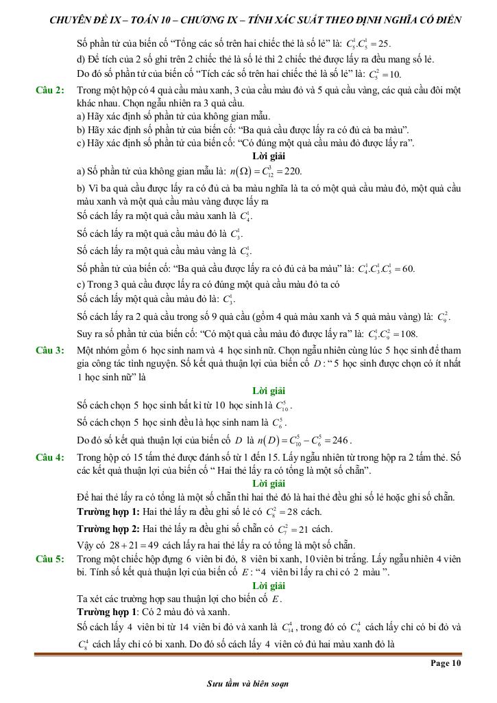 đề kiểm tra theo bài học chủ đề tính xác suất theo định nghĩa cổ điển 9