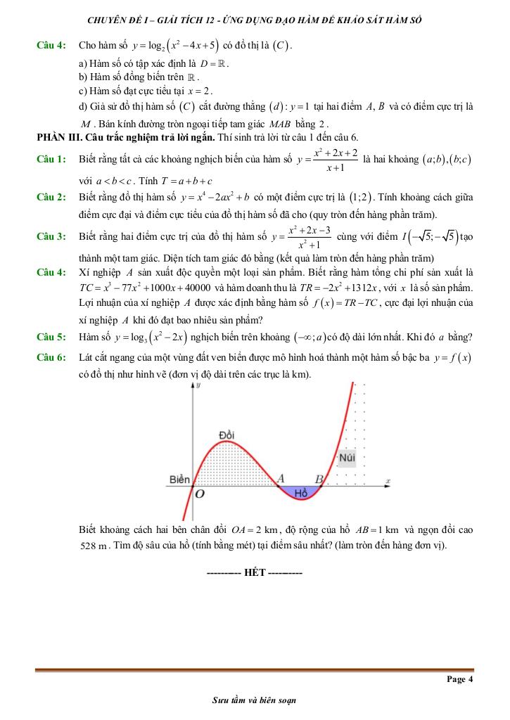 đề kiểm tra theo bài học chủ đề ứng dụng đạo hàm để khảo sát và vẽ đồ thị hàm số 3