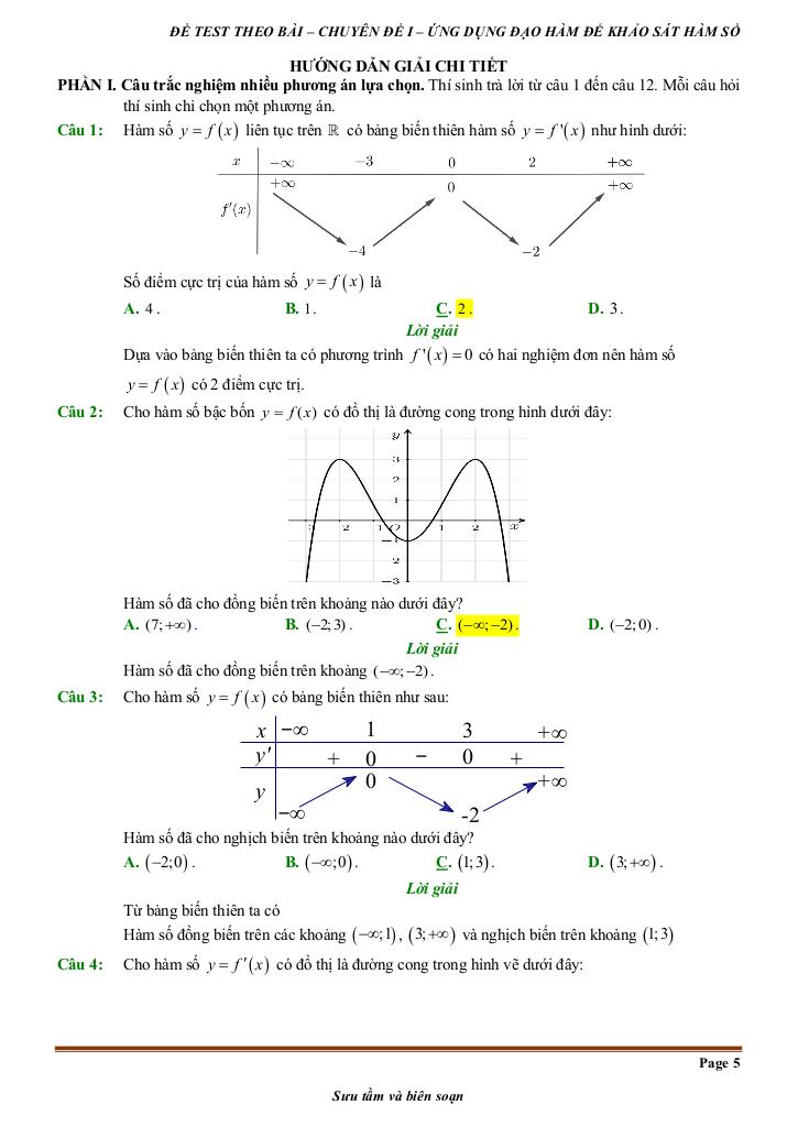 đề kiểm tra theo bài học chủ đề ứng dụng đạo hàm để khảo sát và vẽ đồ thị hàm số 4