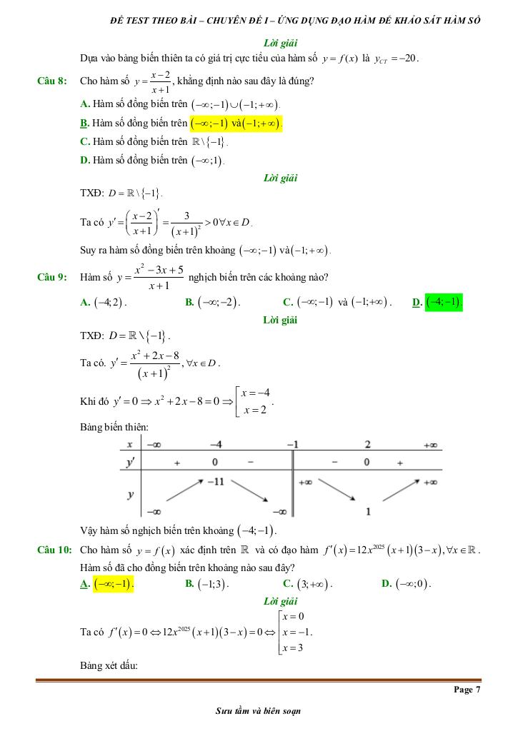 đề kiểm tra theo bài học chủ đề ứng dụng đạo hàm để khảo sát và vẽ đồ thị hàm số 6