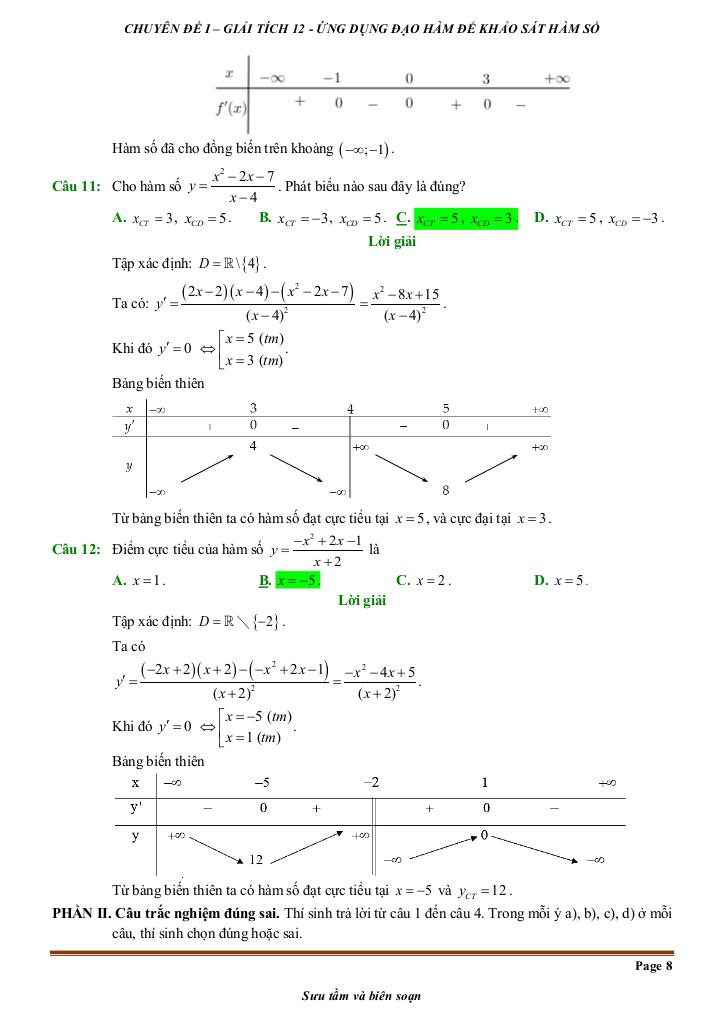đề kiểm tra theo bài học chủ đề ứng dụng đạo hàm để khảo sát và vẽ đồ thị hàm số 7