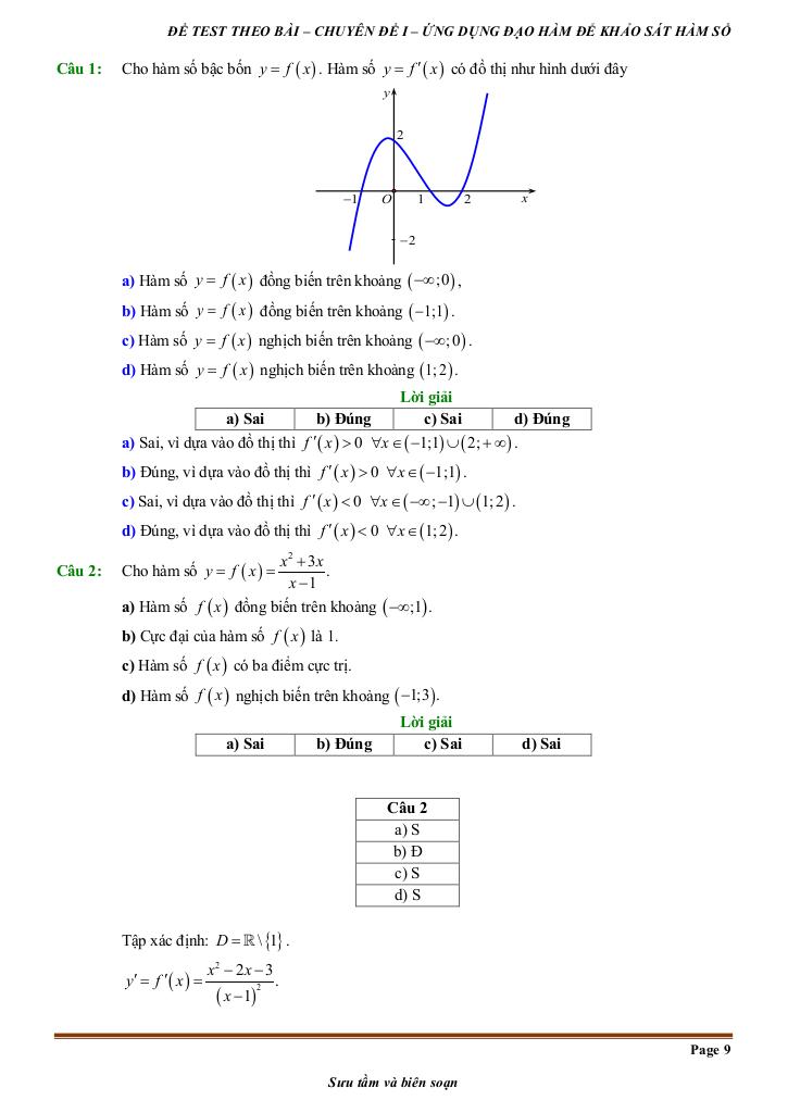 đề kiểm tra theo bài học chủ đề ứng dụng đạo hàm để khảo sát và vẽ đồ thị hàm số 8