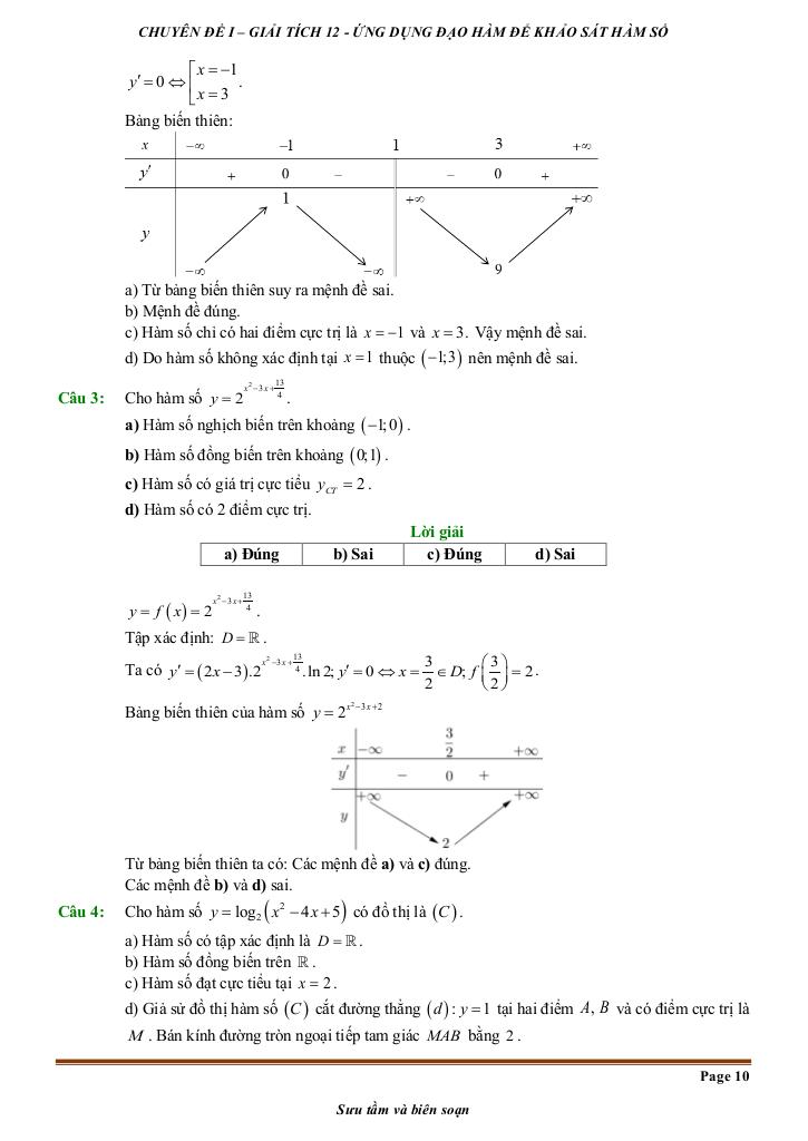 đề kiểm tra theo bài học chủ đề ứng dụng đạo hàm để khảo sát và vẽ đồ thị hàm số 9