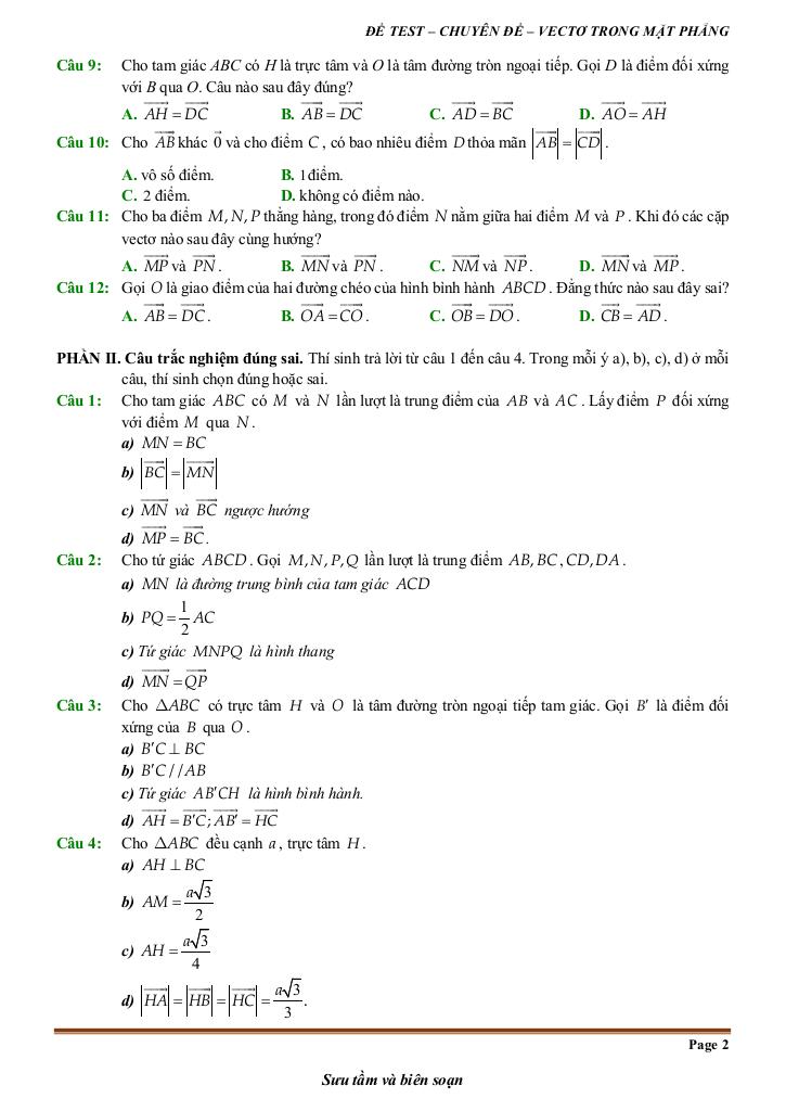 đề kiểm tra theo bài học chủ đề vectơ 1