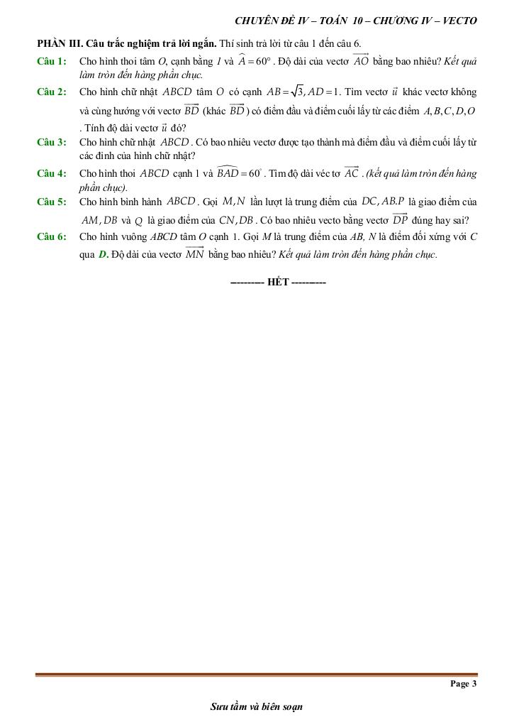 đề kiểm tra theo bài học chủ đề vectơ 2