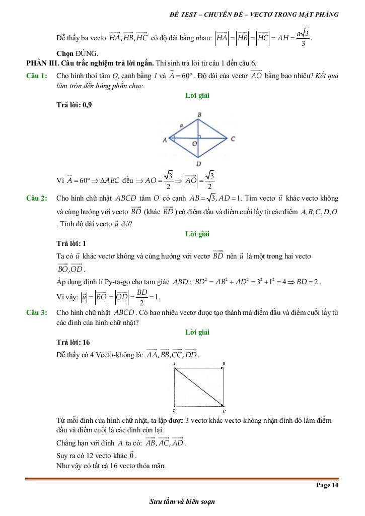 đề kiểm tra theo bài học chủ đề vectơ 9