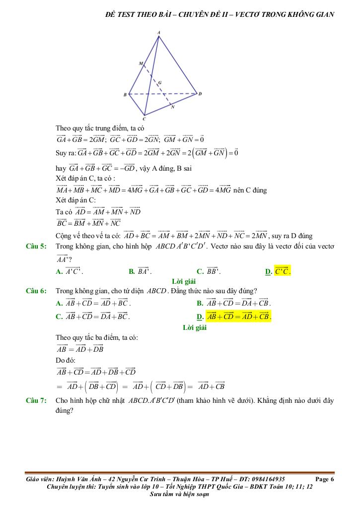 đề kiểm tra theo bài học chủ đề vectơ và hệ trục tọa độ trong không gian 5