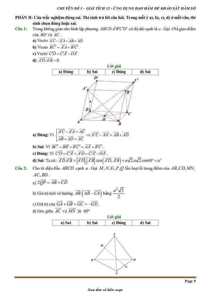 đề kiểm tra theo bài học chủ đề vectơ và hệ trục tọa độ trong không gian 8