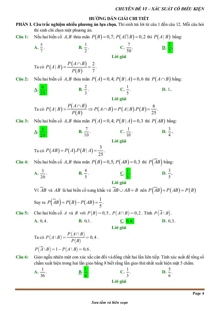 đề kiểm tra theo bài học chủ đề xác suất có điều kiện 3