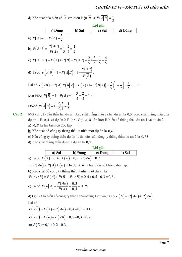 đề kiểm tra theo bài học chủ đề xác suất có điều kiện 6