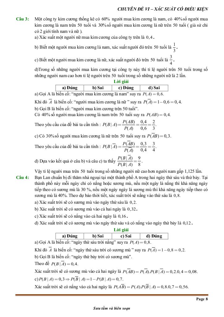 đề kiểm tra theo bài học chủ đề xác suất có điều kiện 7