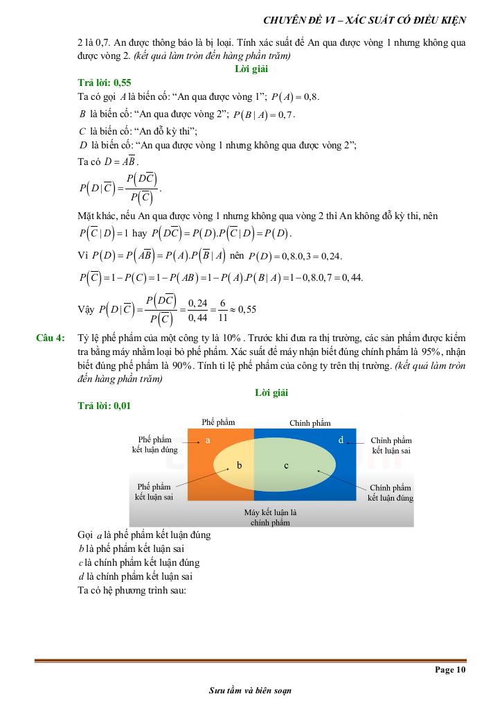 đề kiểm tra theo bài học chủ đề xác suất có điều kiện 9