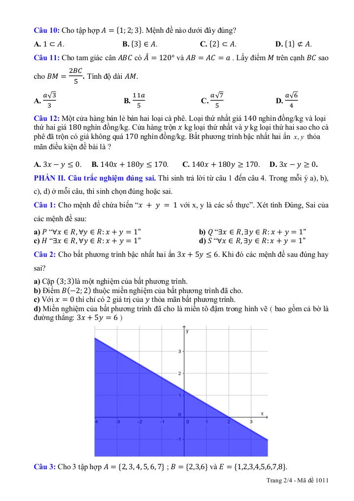 đề kiểm tra toán 10 lần 1 năm 2025 – 2026 trường thpt quế võ 3 – bắc ninh 1