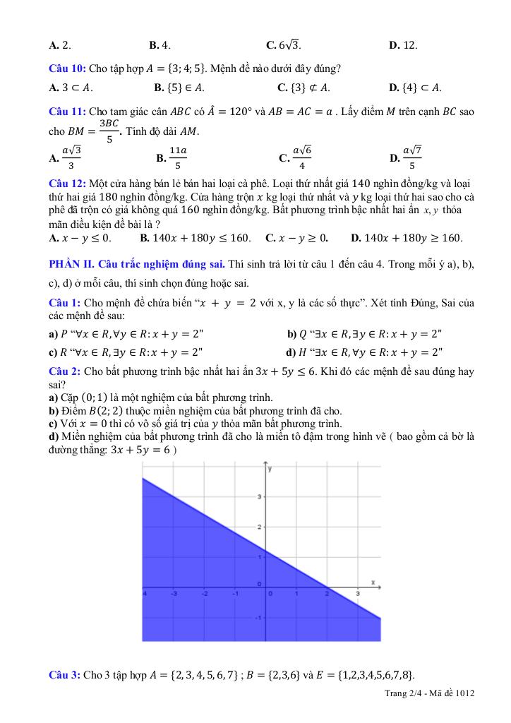 đề kiểm tra toán 10 lần 1 năm 2025 – 2026 trường thpt quế võ 3 – bắc ninh 5