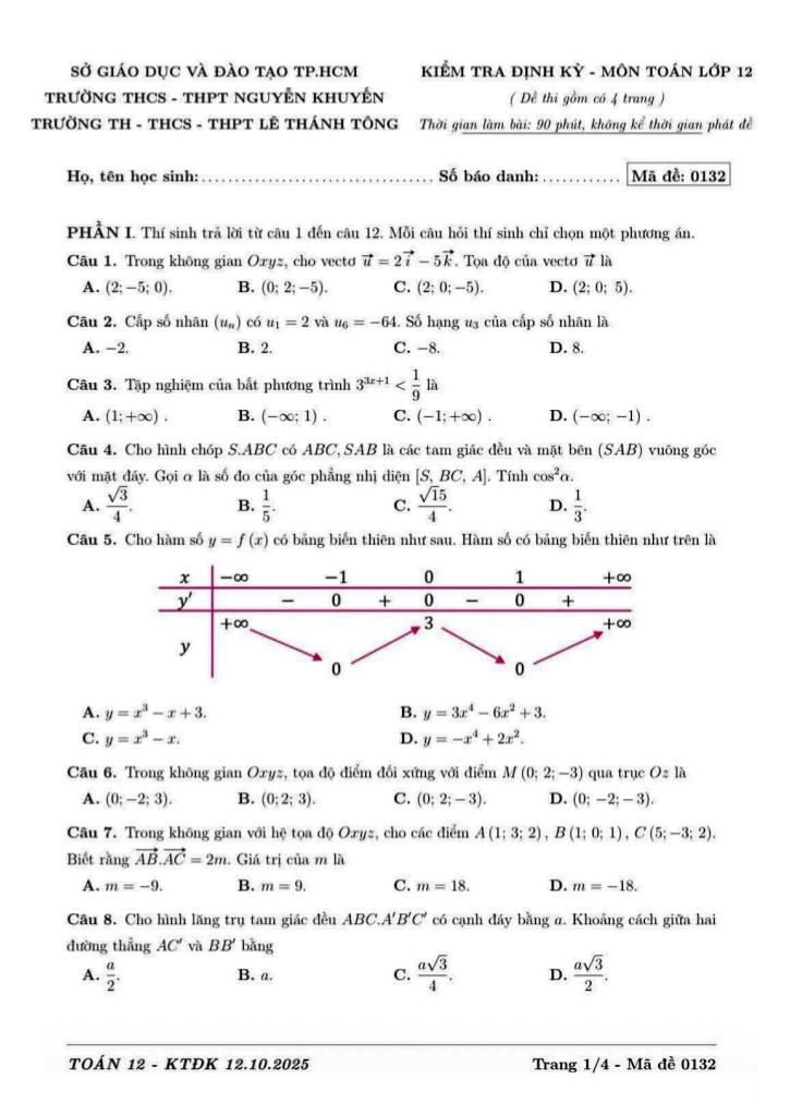 đề kiểm tra toán 12 tháng 10 năm 2025 trường nguyễn khuyến & lê thánh tông – tp hcm 1