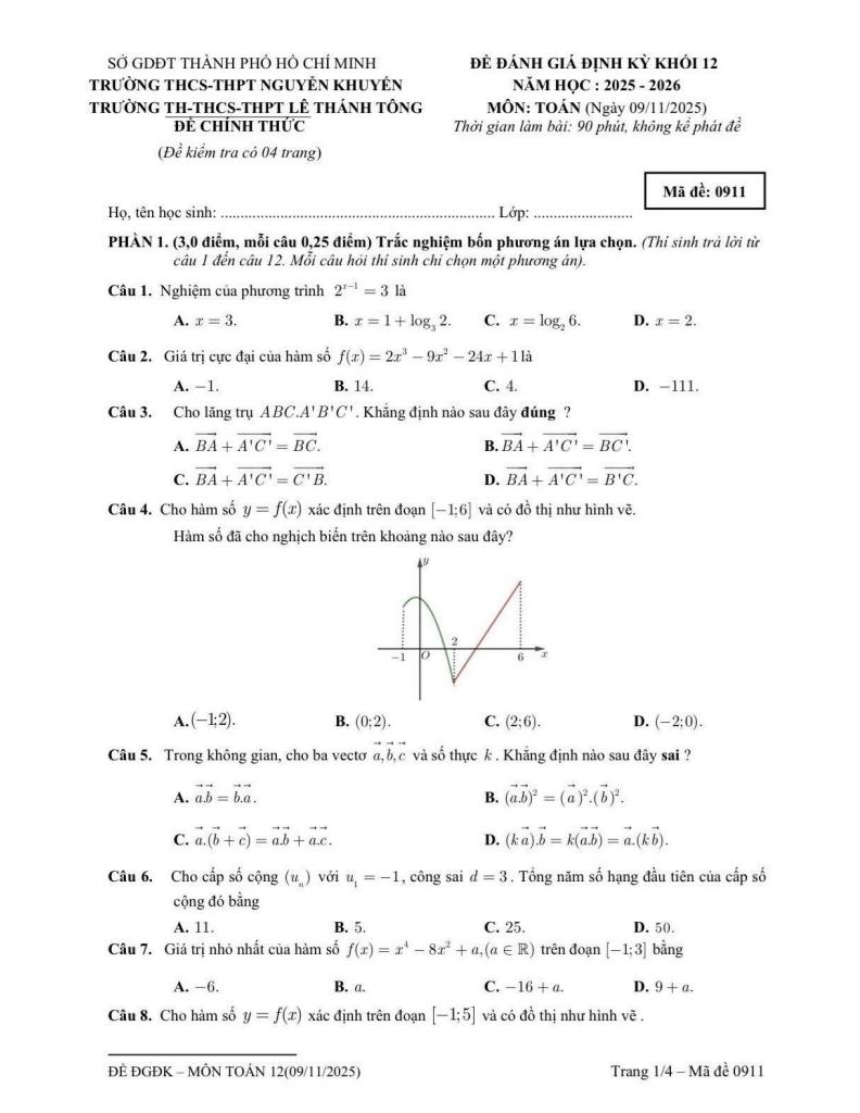 đề kiểm tra toán 12 tháng 11 năm 2025 trường nguyễn khuyến & lê thánh tông – tp hcm (2) 0