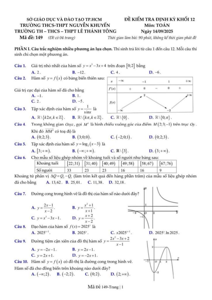 đề kiểm tra toán 12 tháng 9 năm 2025 trường nguyễn khuyến & lê thánh tông – tp hcm 1