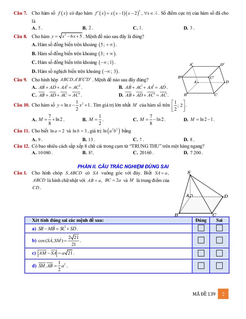 đề kiểm tra toán 12 tháng 9 năm 2025 trường nguyễn khuyến & lê thánh tông – tp hcm 8