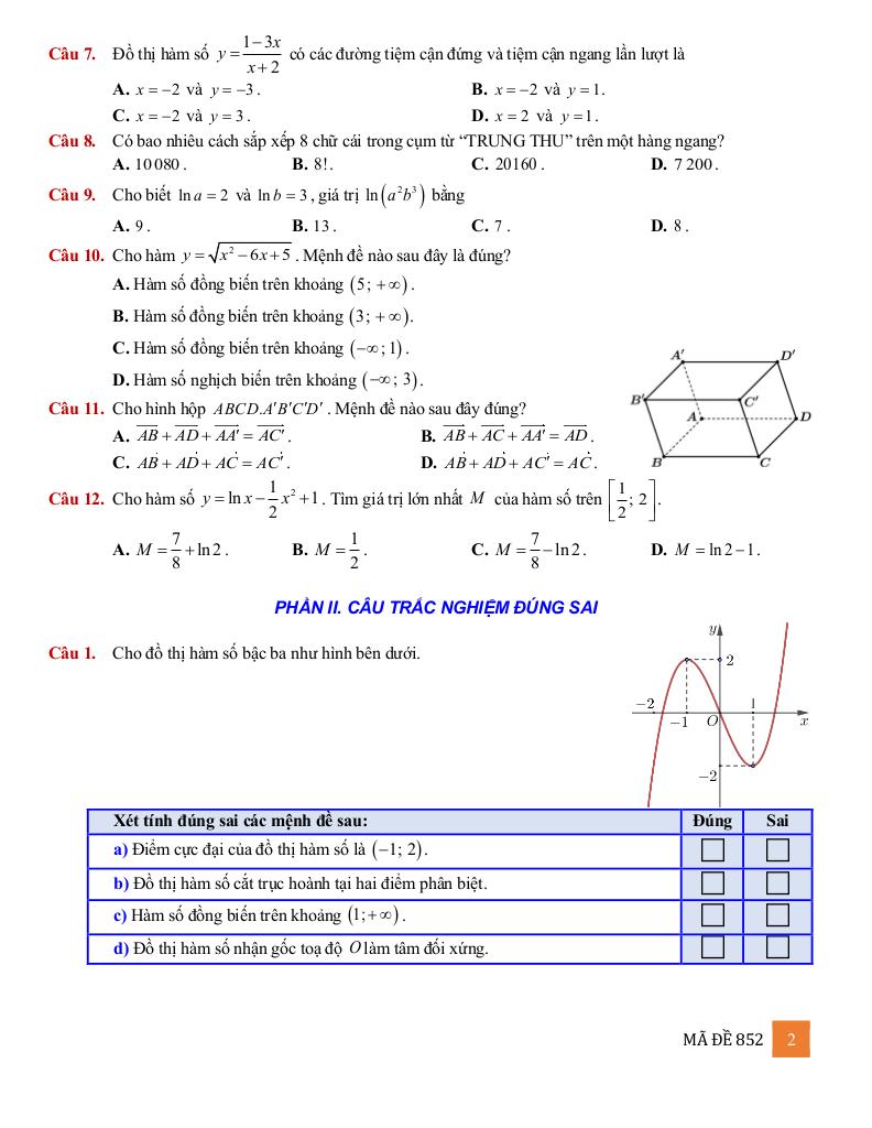 đề kiểm tra toán 12 tháng 9 năm 2025 trường nguyễn khuyến & lê thánh tông – tp hcm 14