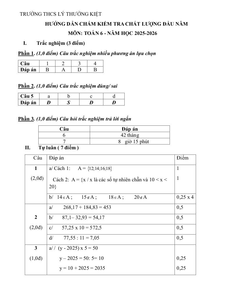đề kiểm tra toán 6 đầu năm 2025 – 2026 trường thcs lý thường kiệt – tp hcm 2
