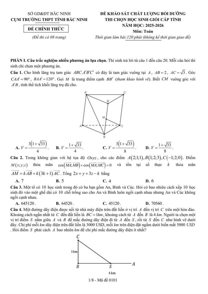đề kscl bồi dưỡng hsg toán 12 năm 2025 – 2026 cụm trường thpt – bắc ninh 0
