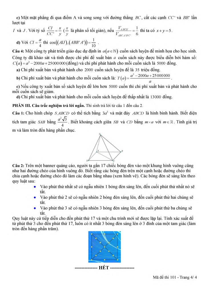 đề kscl học sinh giỏi toán 12 đợt 1 năm 2025 – 2026 liên trường thpt – nghệ an 3