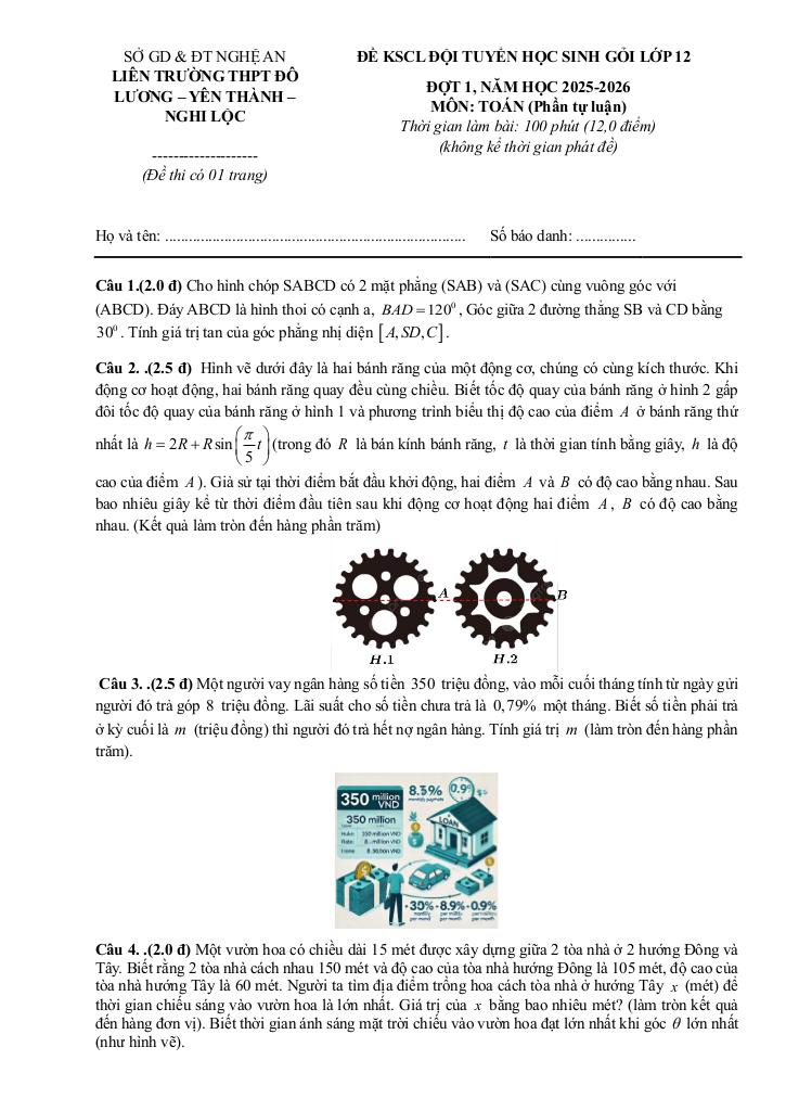 đề kscl học sinh giỏi toán 12 đợt 1 năm 2025 – 2026 liên trường thpt – nghệ an 8