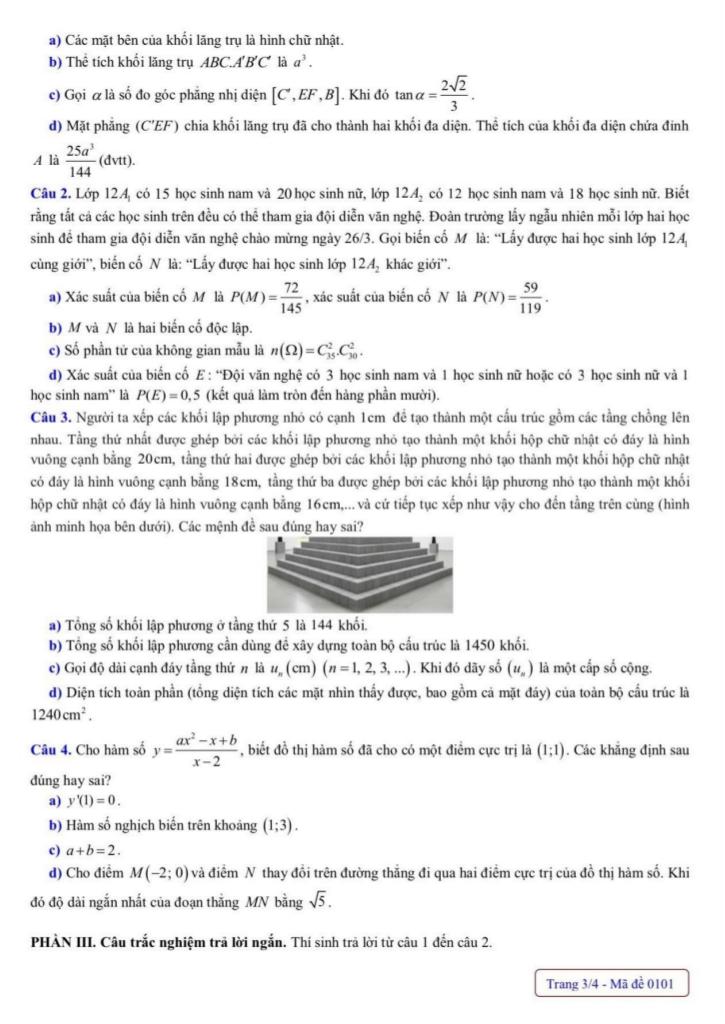 đề kscl học sinh giỏi toán 12 đợt 2 năm 2025 – 2026 liên trường thpt – nghệ an 2