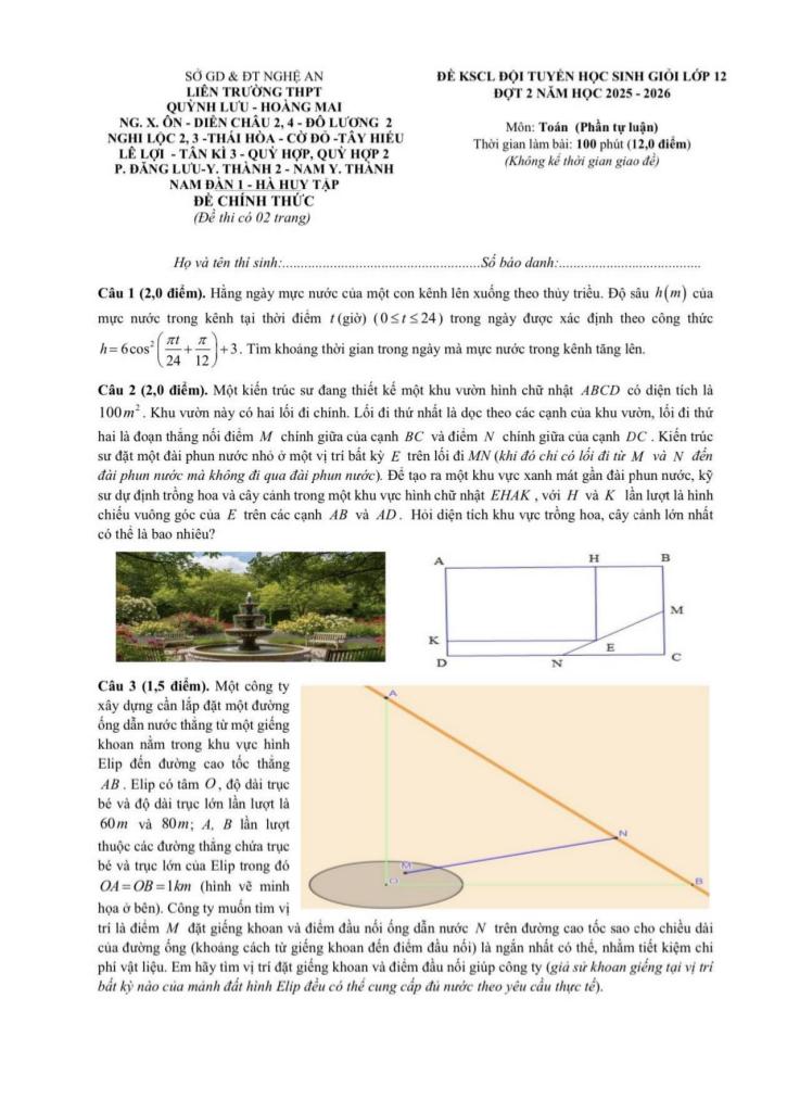 đề kscl học sinh giỏi toán 12 đợt 2 năm 2025 – 2026 liên trường thpt – nghệ an 4