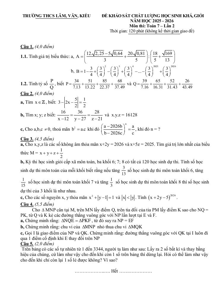 đề kscl học sinh giỏi toán 7 lần 2 năm 2025 – 2026 cụm thcs lâm-văn-kiều – nghệ an - hình 1