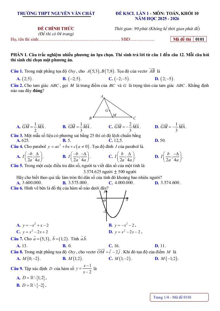 đề kscl lần 1 toán 10 năm 2025 – 2026 trường thpt nguyễn văn chất – phú thọ - hình 1