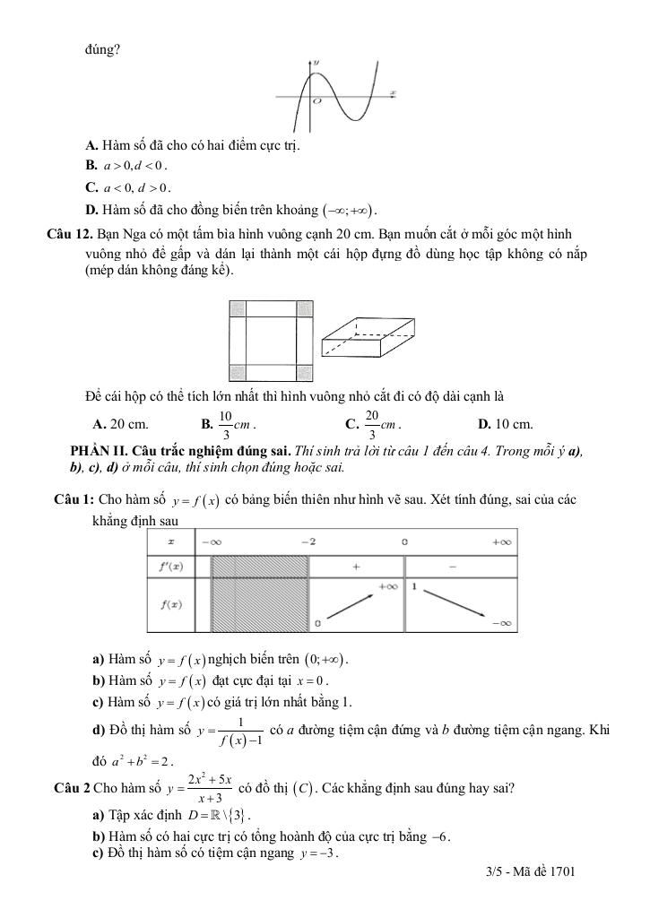 đề kscl toán 12 thi tn thpt 2026 lần 1 trường thpt đào duy từ – thanh hóa 2
