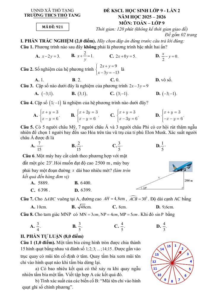 đề kscl toán 9 lần 2 năm 2025 – 2026 trường thcs thổ tang – phú thọ 0