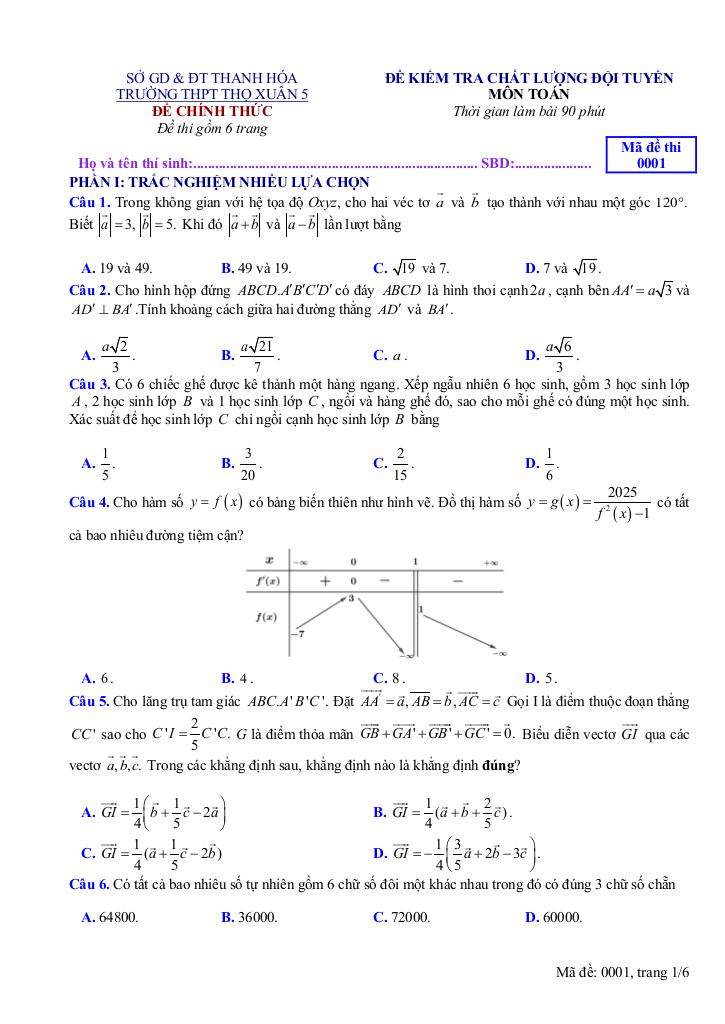 đề ktcl đội tuyển toán năm 2025 – 2026 trường thpt thọ xuân 5 – thanh hóa 0