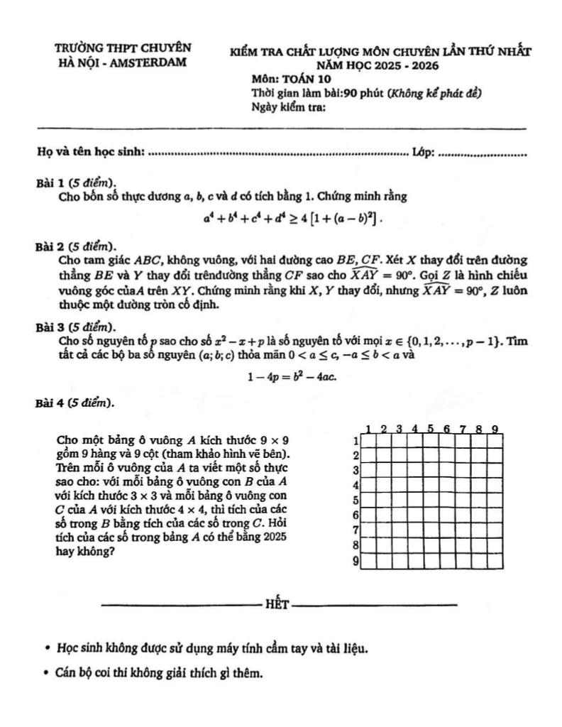 đề ktcl môn chuyên toán 10 lần 1 năm 2025 – 2026 trường chuyên hà nội – amsterdam