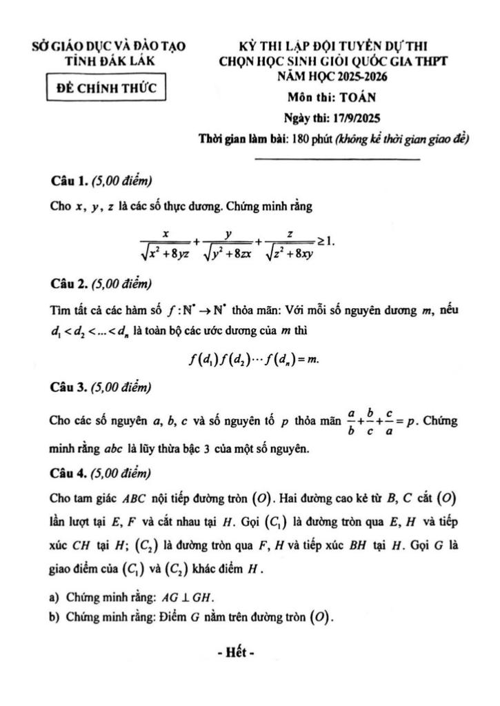đề lập đội tuyển thi hsg qg môn toán thpt năm 2025 – 2026 sở gd&đt đắk lắk 0