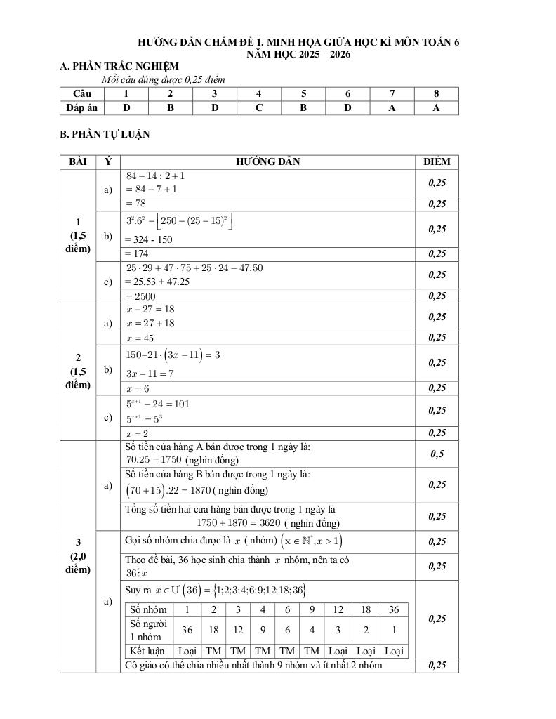 đề minh họa giữa kì 1 toán 6 năm 2025 – 2026 trường thcs nghĩa tân – hà nội 2