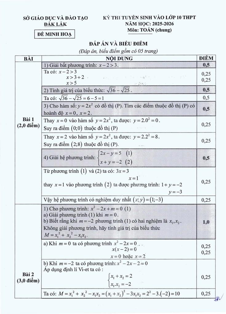 đề minh họa tuyển sinh 10 môn toán (chung) năm 2025 – 2026 sở gd&đt đắk lắk 4