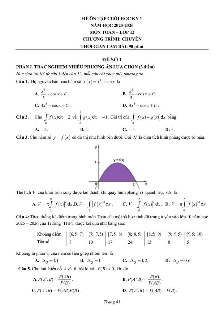 đề ôn tập ck1 toán 12 năm 2025 – 2026 trường chuyên lương văn chánh – đắk lắk - hình 1